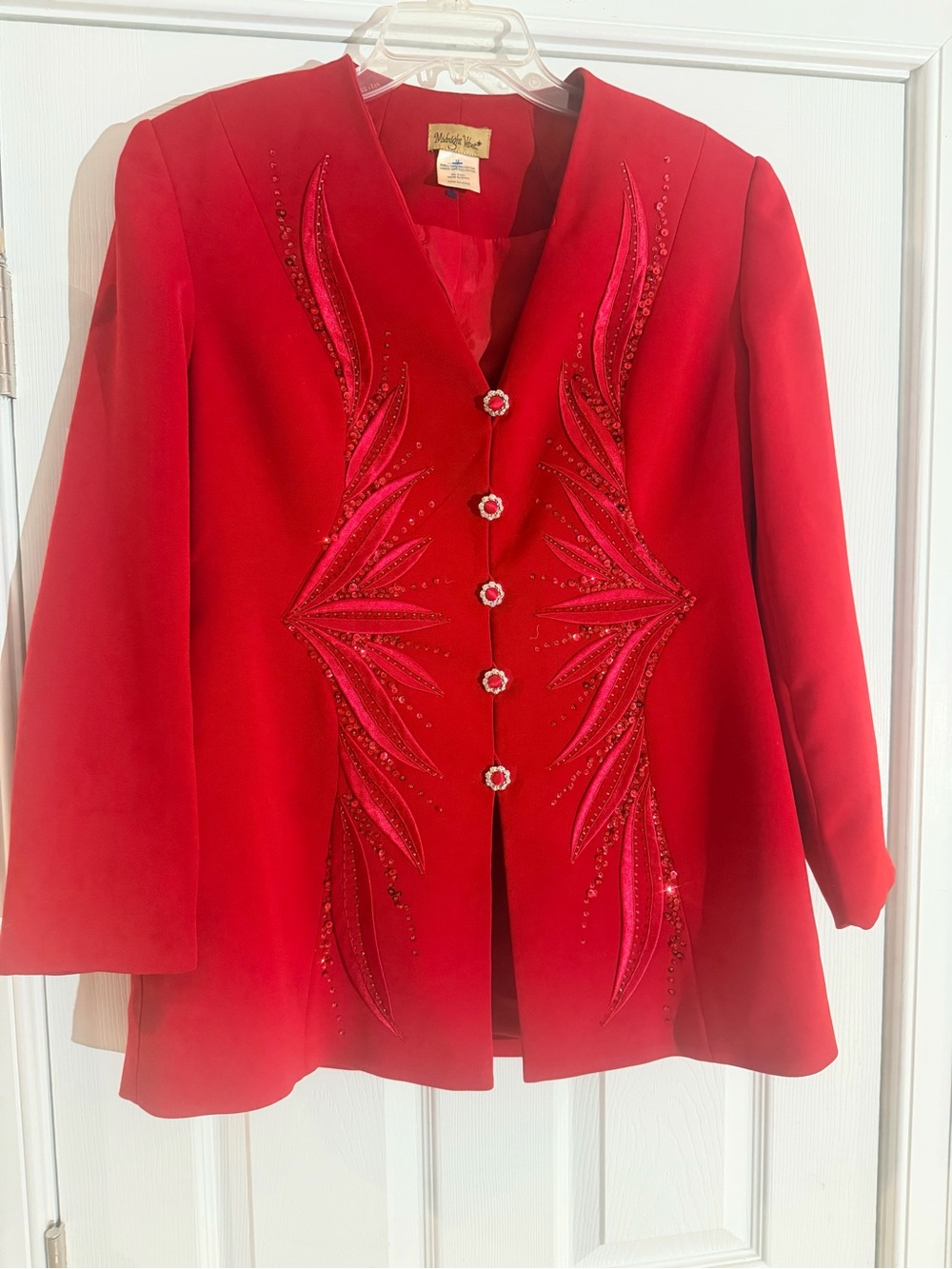 Ladies Size 12 "Midnight Velvet" Red Embellished Beautiful Blazer GUC
